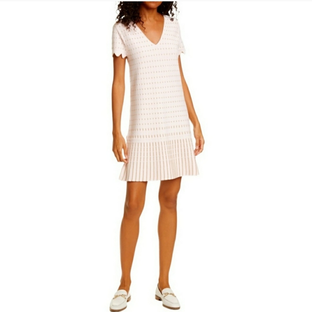 Ted Baker Pink & Gold V Neck Knit Dress - Ted 2/US 6 - Maciiey Stitch Detai
